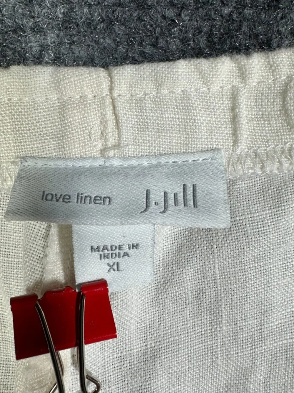 J Jill Pants Womens XL Love Linen Ivory Flat Front Pull On Elastic Waist Pockets - Picture 4 of 7